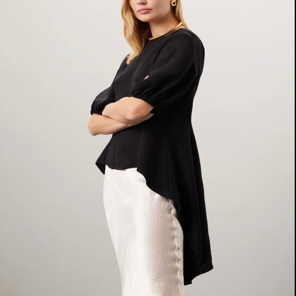 Bibhu Mohapatra x RTR High Low Top Blouse Short Sleeve Tie Back Black Size 10